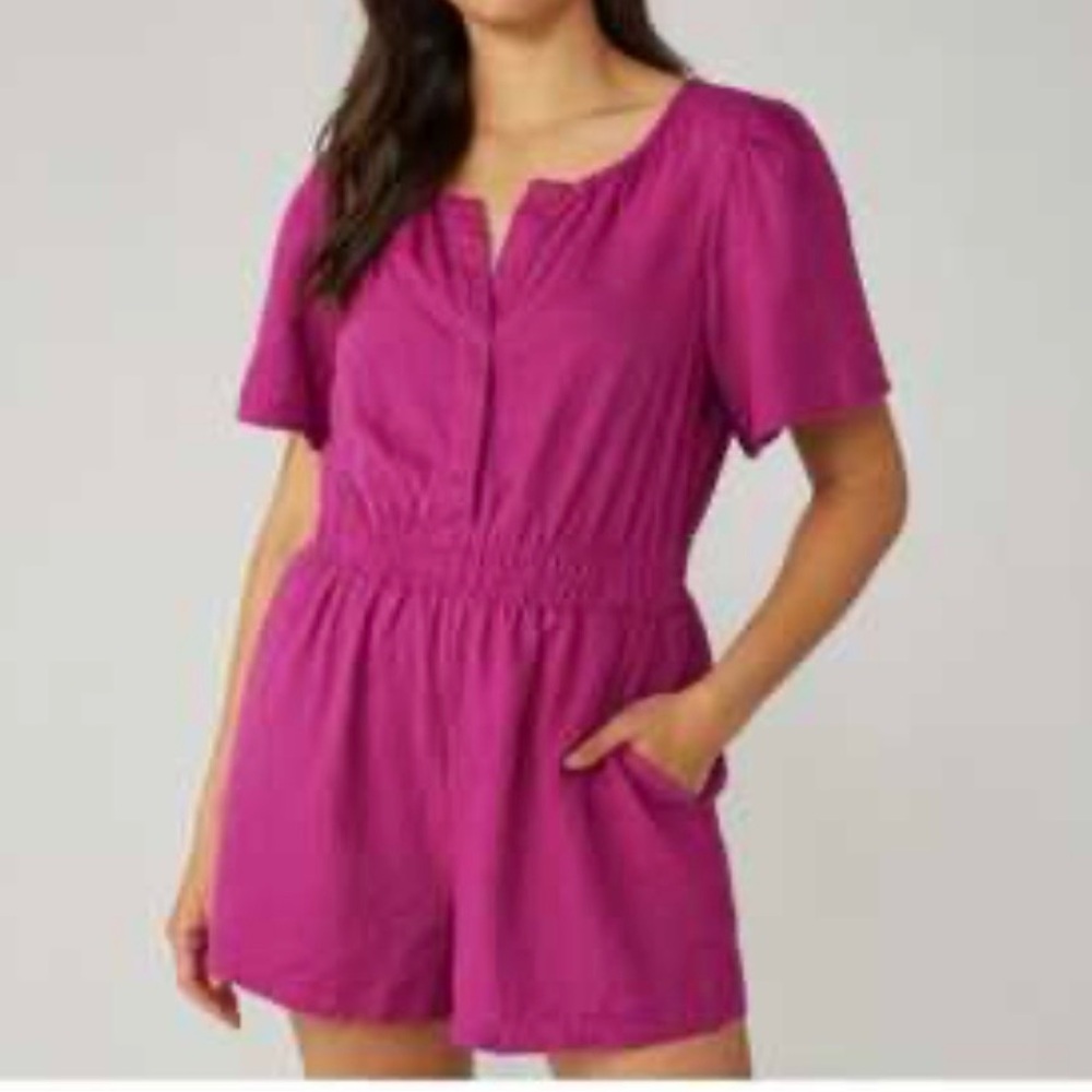 Anthropologie The Somerset Romper in Pink: Linen Edition Size XS. NWT